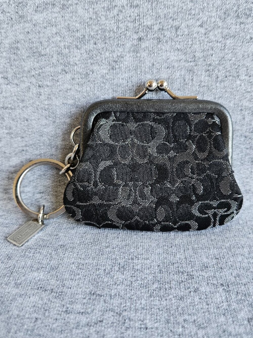 Vintage Coach Y2K Mini Blk Kisslock Signature Coin Purse Bag Charm Keychain RARE